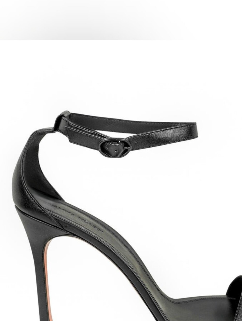 Amina Muaddi Black Kim Leather Ankle-Strap Stiletto Sandals - Picture 9 of 15